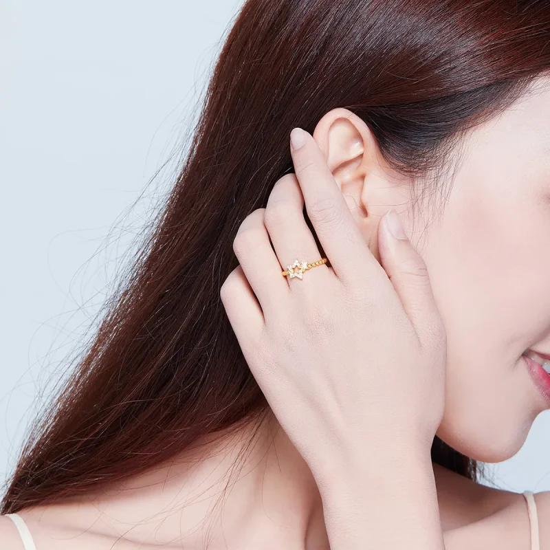 (slika za) Odprt prstan s srebrno luno in zvezdo v stilu Pandora - SCR569 - Ogled 7