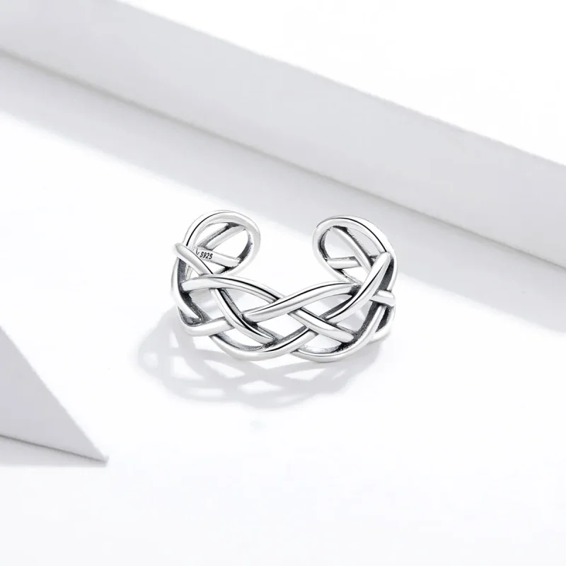 (slika za) Odprt prstan s srebrno tkano teksturo v stilu Pandora - SCR675 - Ogled 4