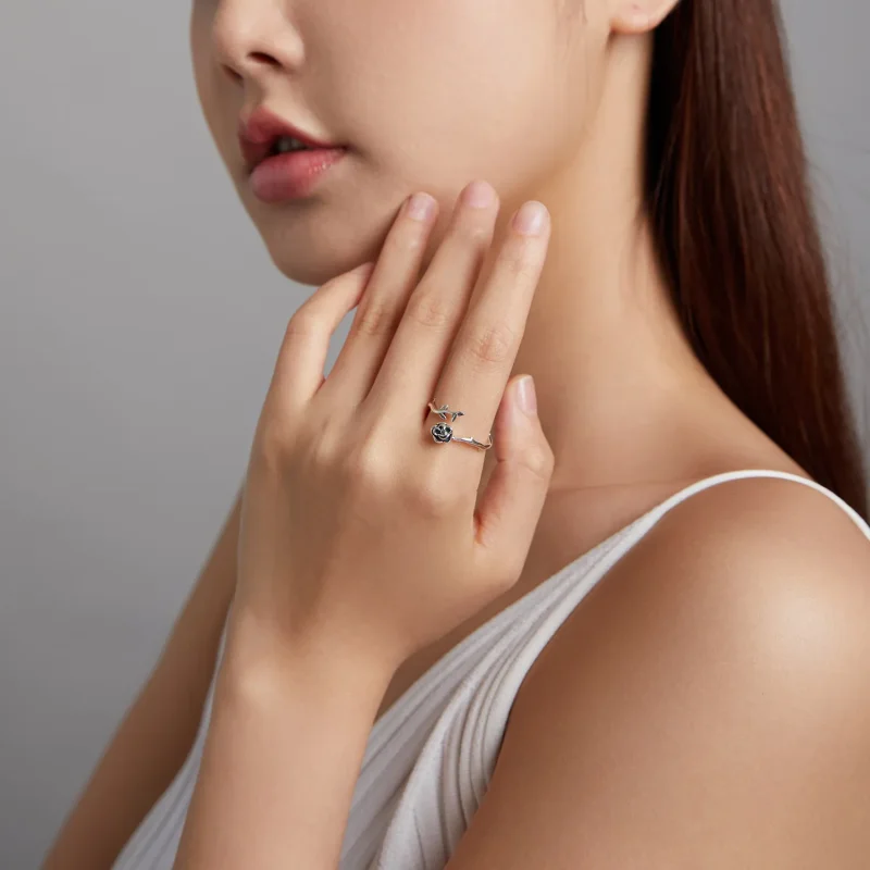 (slika za) Odprt prstan s trnasto vrtnico v stilu Pandora - BSR196 - Ogled 7