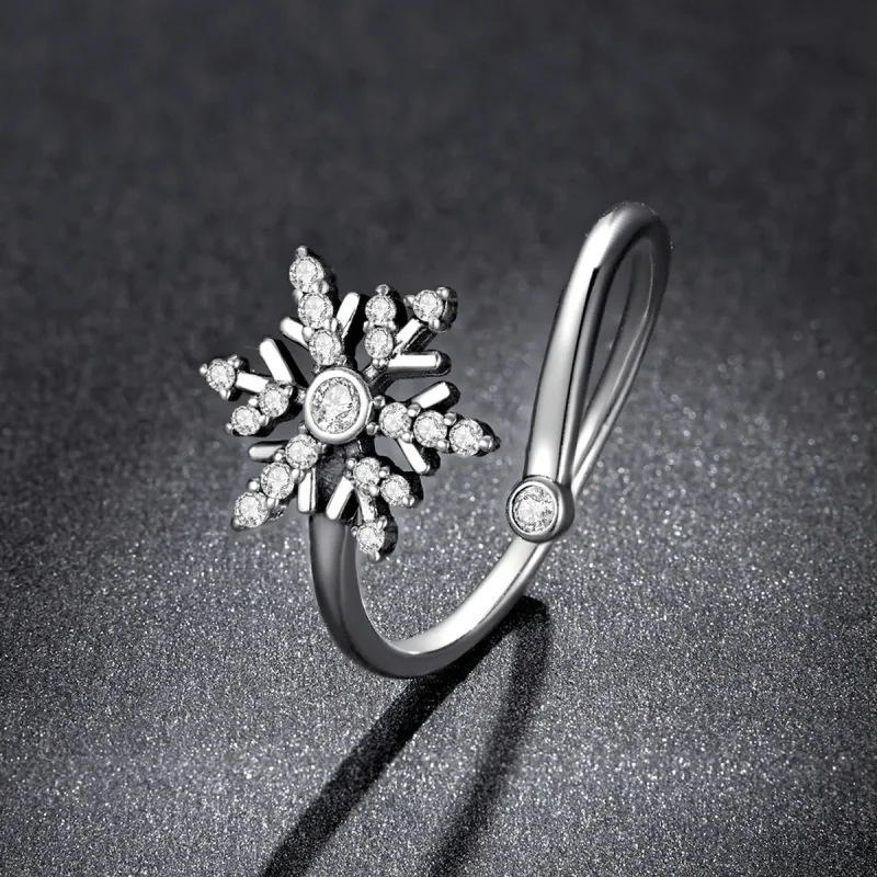 (slika za) Odprt prstan s čudovitimi snežinkami v stilu Pandora - BSR214 - Ogled 5