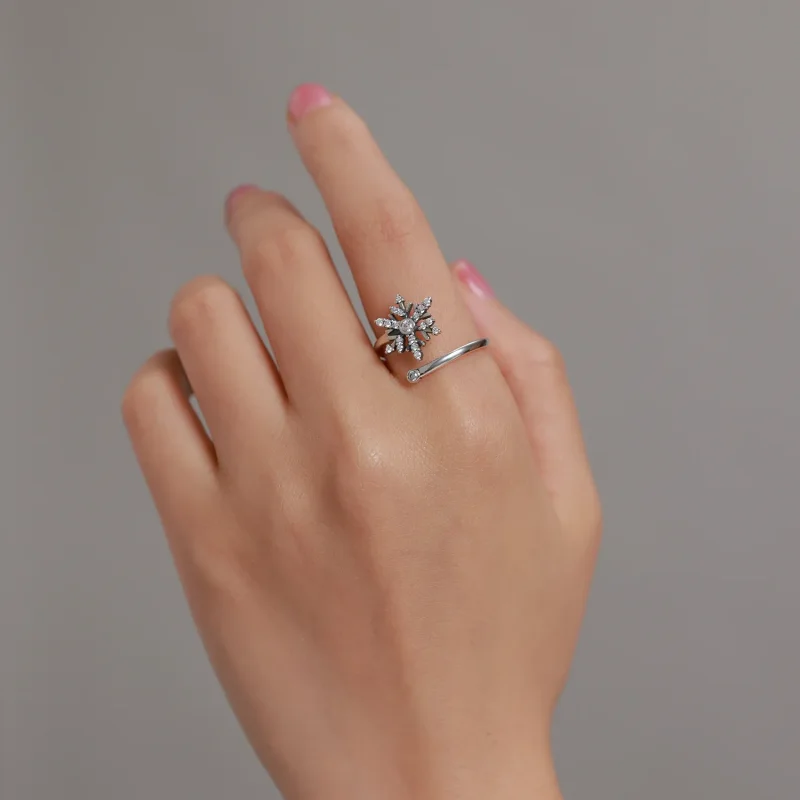 (slika za) Odprt prstan s čudovitimi snežinkami v stilu Pandora - BSR214 - Ogled 8