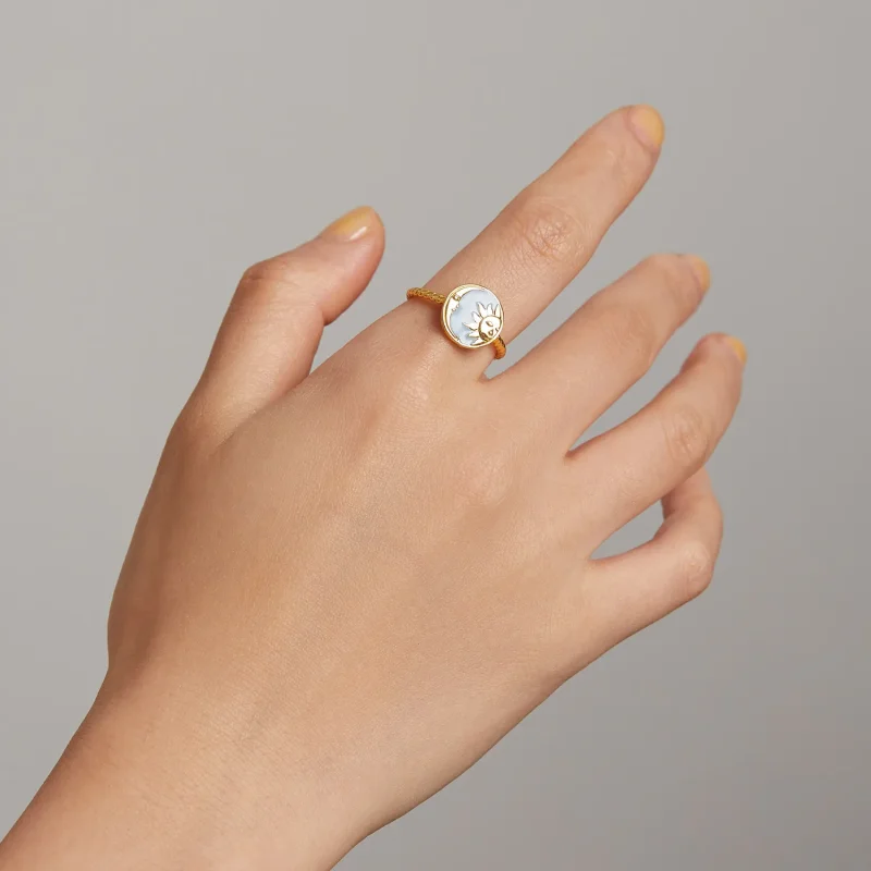 (slika za) Odprt prstan v slogu Pandora, ki sijeta sonce in luna skupaj - SCR732 - Ogled 5