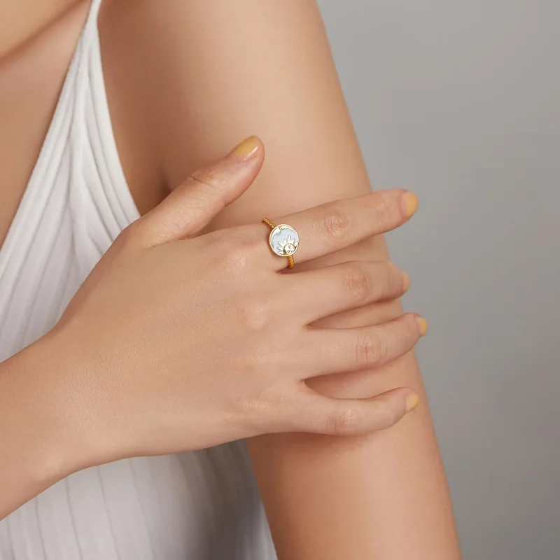 (slika za) Odprt prstan v slogu Pandora, ki sijeta sonce in luna skupaj - SCR732 - Ogled 7