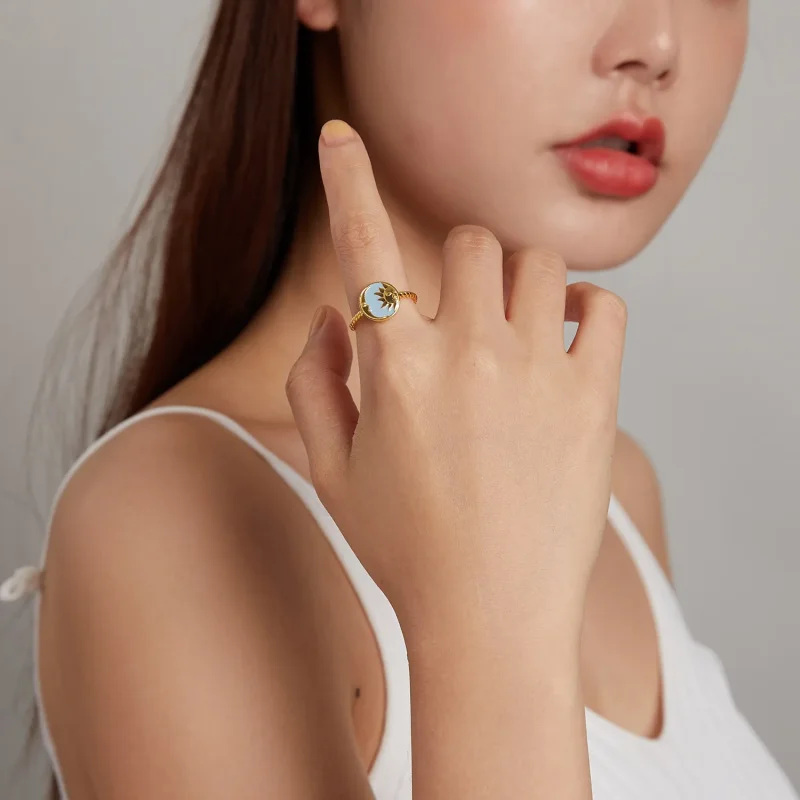 (slika za) Odprt prstan v slogu Pandora, ki sijeta sonce in luna skupaj - SCR732 - Ogled 8