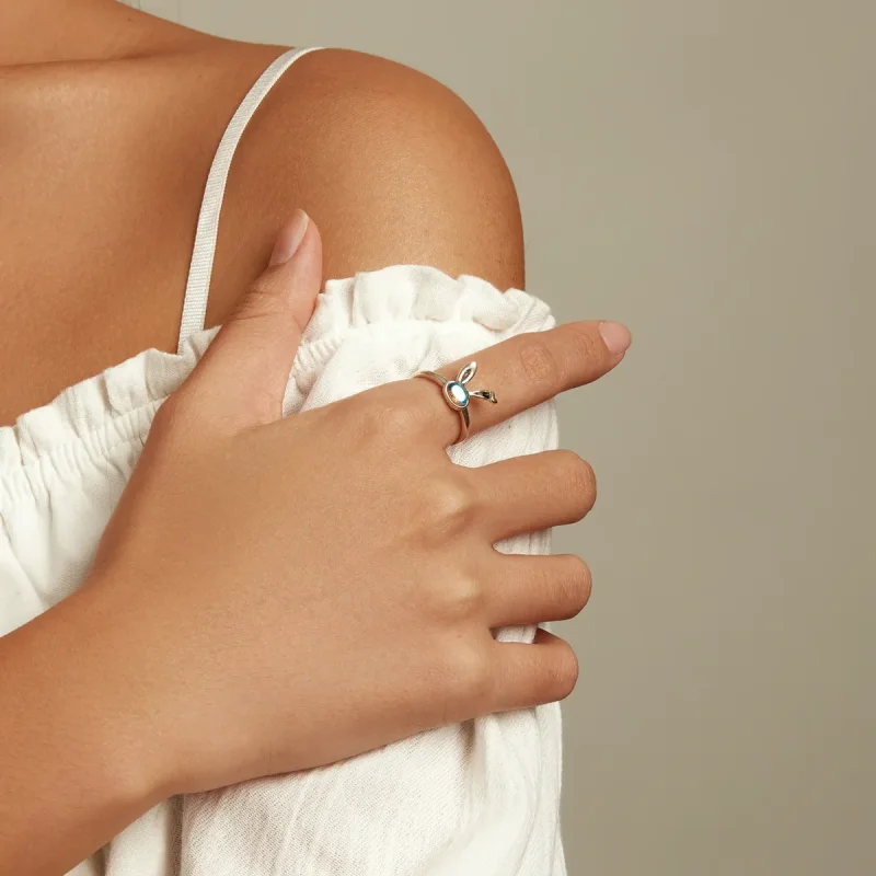 (slika za) Odprt prstan z zajčkom iz mesečevega kamna v slogu Pandora - SCR784 - Ogled 8