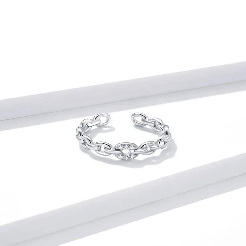 (slika za) Odprt prstan z geometrijsko verižico v slogu Pandora - BSR145 - Ogled 4