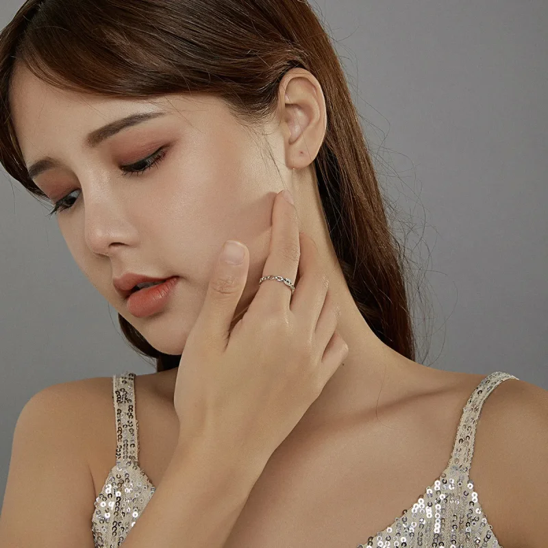 (slika za) Odprt prstan z geometrijsko verižico v slogu Pandora - BSR145 - Ogled 7