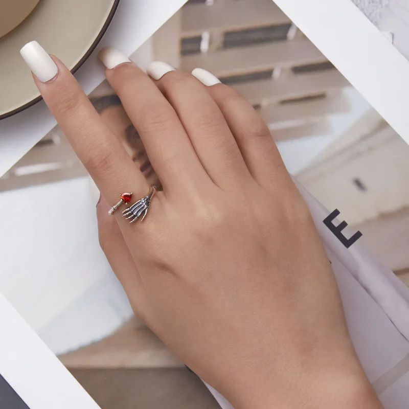 (slika za) Odprt prstan z lobanjo v stilu Pandora - SCR876 - Ogled 4