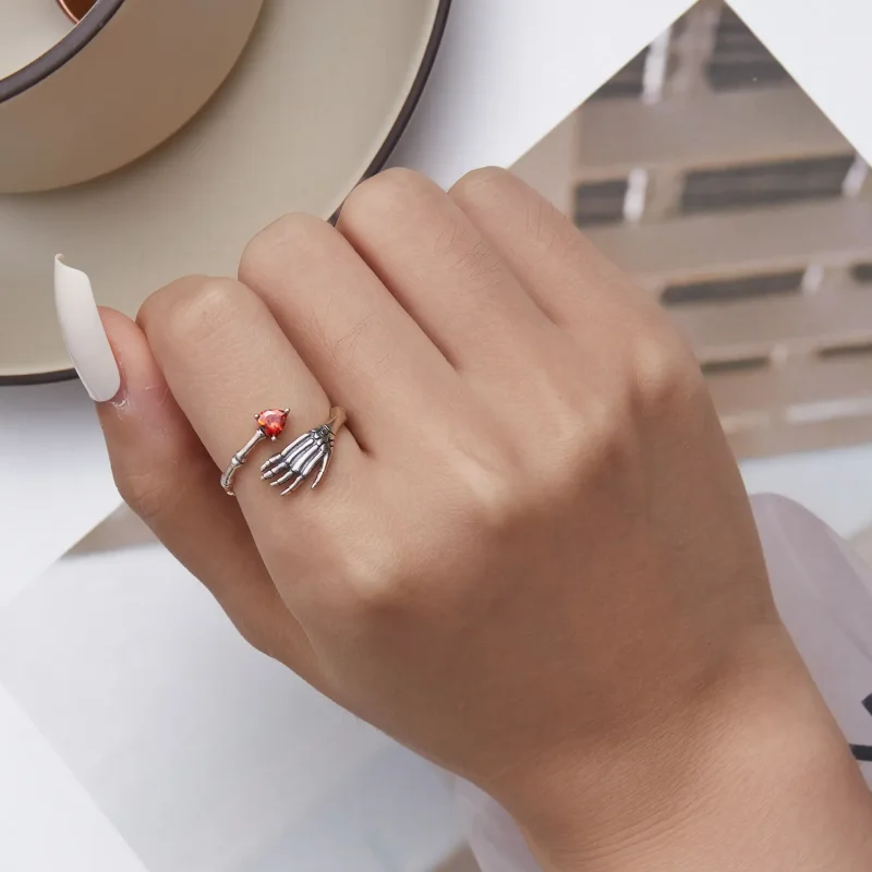 (slika za) Odprt prstan z lobanjo v stilu Pandora - SCR876 - Ogled 5