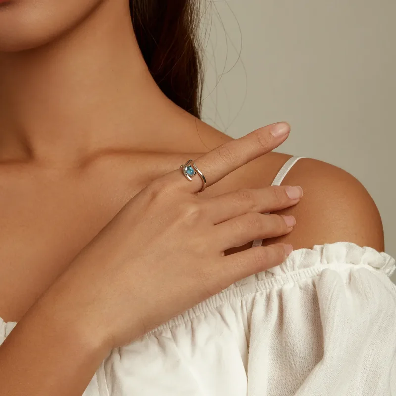 (slika za) Odprt prstan z mačko z mesečevim kamnom v slogu Pandora - SCR783 - Ogled 6