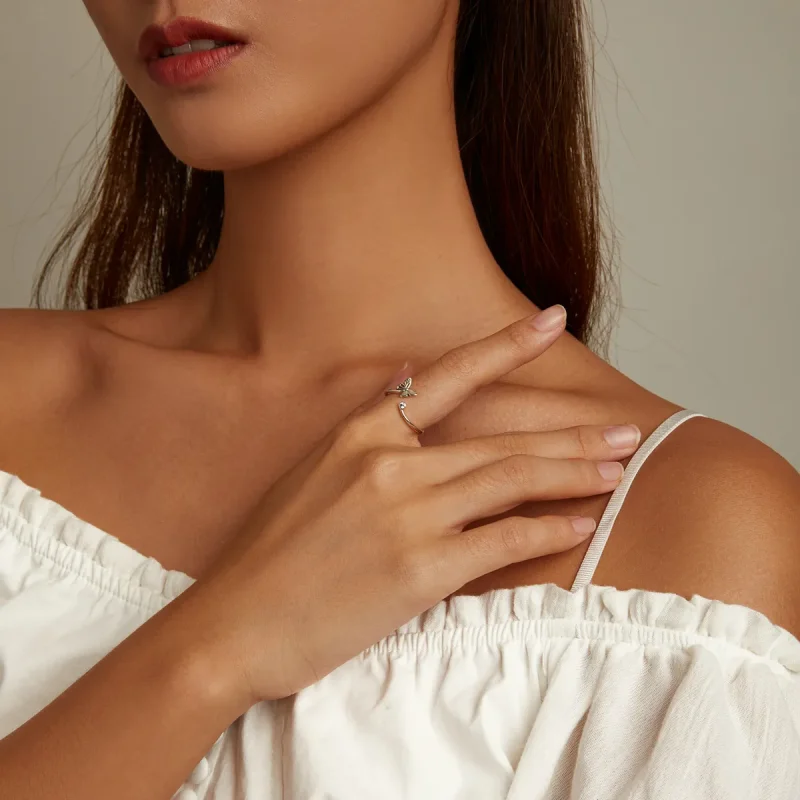 (slika za) Odprt prstan z metulji v slogu Pandora - SCR772 - Ogled 6