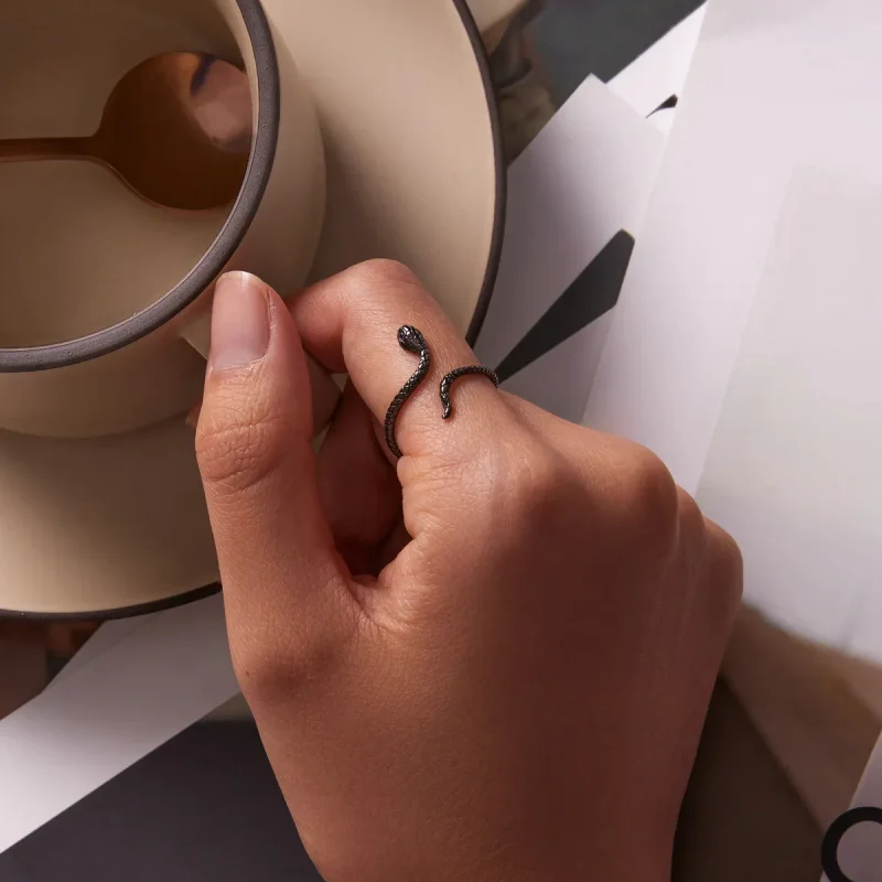 (slika za) Odprt prstan z mistično kačo v stilu Pandora - BSR236 - Ogled 6