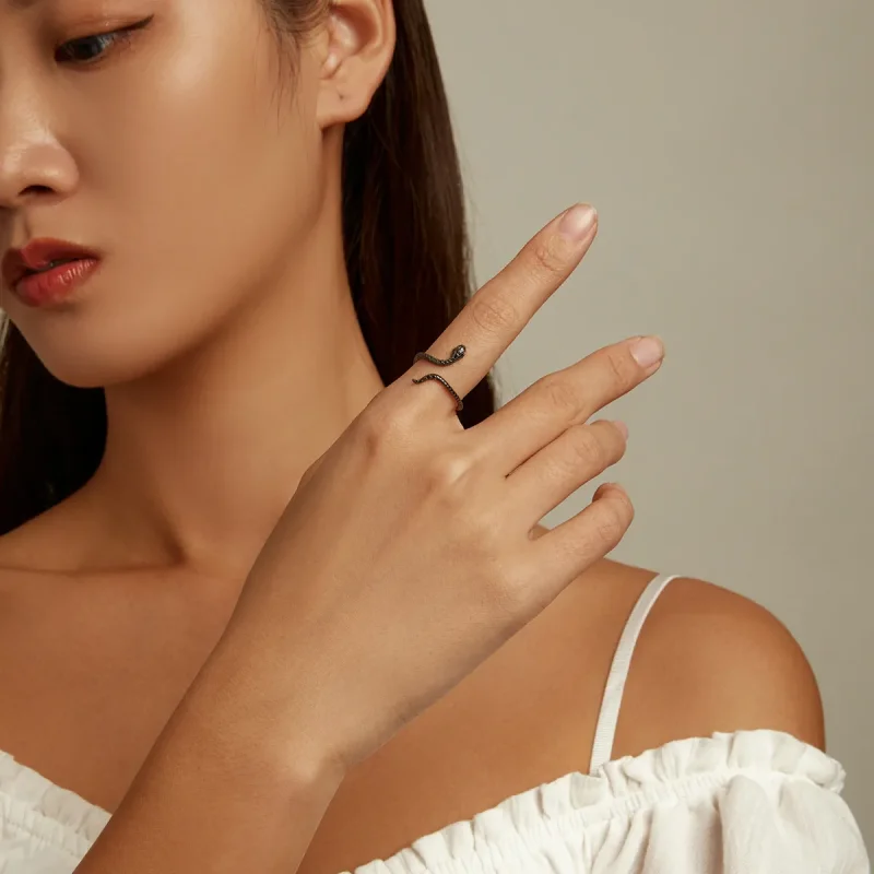 (slika za) Odprt prstan z mistično kačo v stilu Pandora - BSR236 - Ogled 9