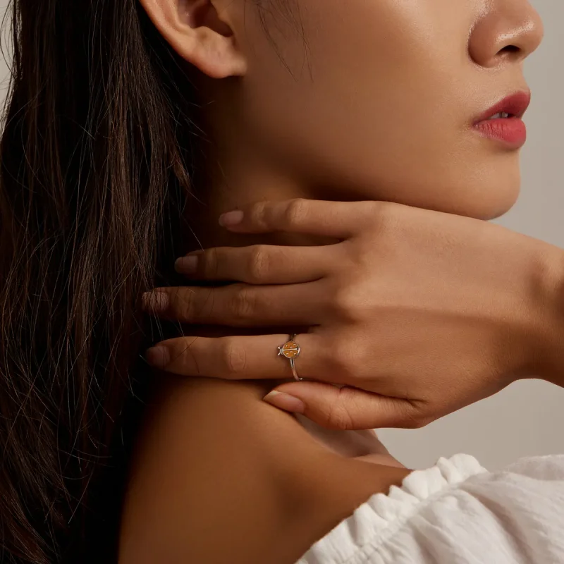 (slika za) Odprt prstan z oranžno pikapolonico v stilu Pandora - SCR774 - Ogled 6