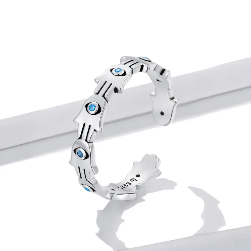 (slika za) Odprt prstan z roko Fatime v stilu Pandora - BSR237 - Ogled 2