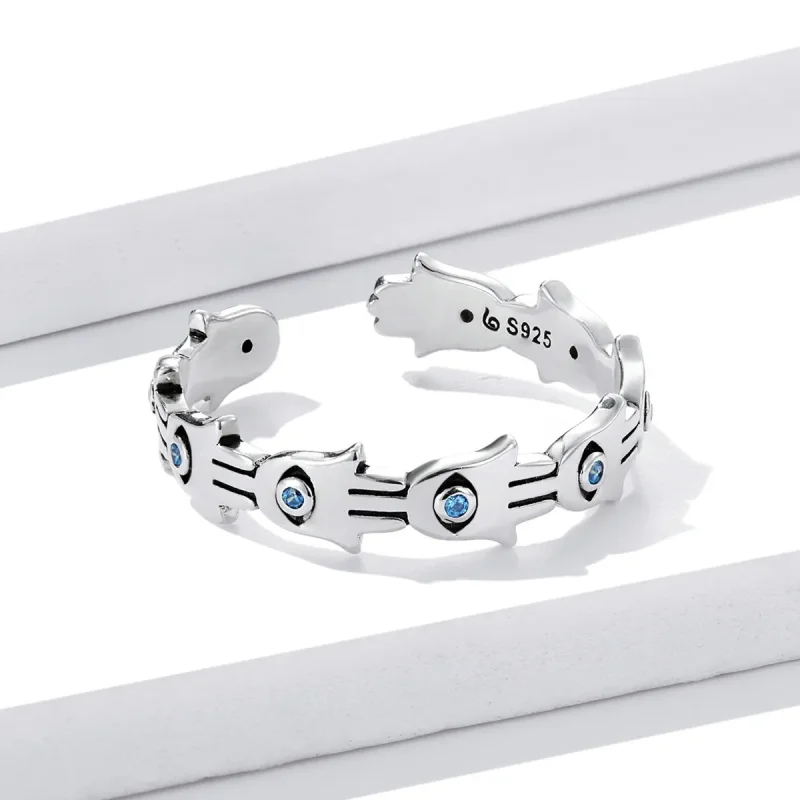 (slika za) Odprt prstan z roko Fatime v stilu Pandora - BSR237 - Ogled 3