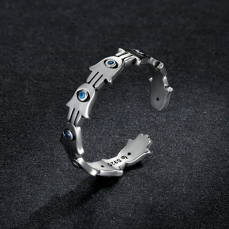 (slika za) Odprt prstan z roko Fatime v stilu Pandora - BSR237 - Ogled 5