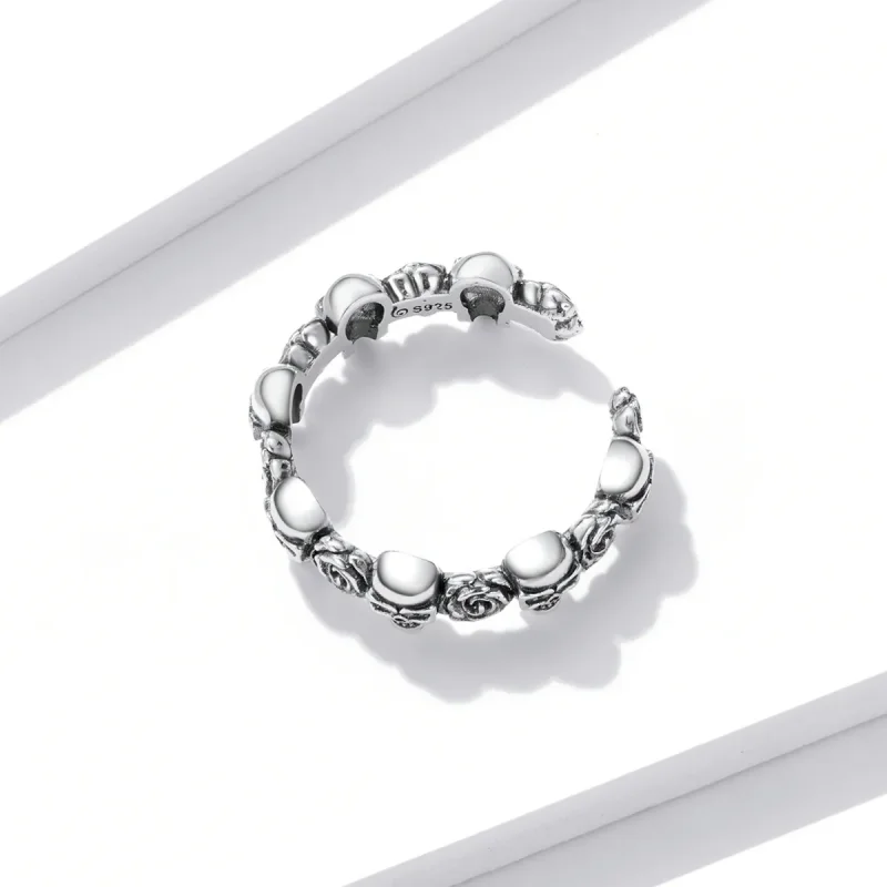 (slika za) Odprt prstan z rožnato lobanjo v stilu Pandora - BSR218 - Ogled 4