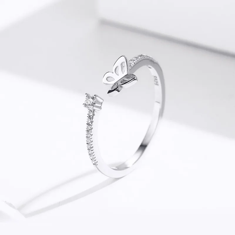 (slika za) Odprt prstan z srebrnim metuljem v stilu Pandora - SCR550 - Ogled 2
