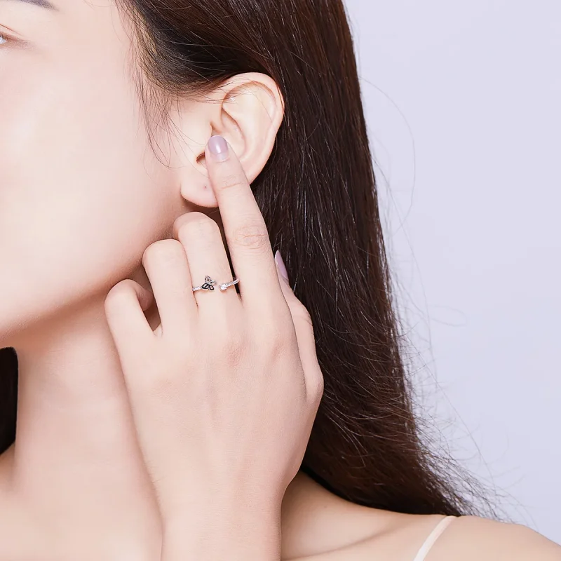 (slika za) Odprt prstan z srebrnim metuljem v stilu Pandora - SCR550 - Ogled 8