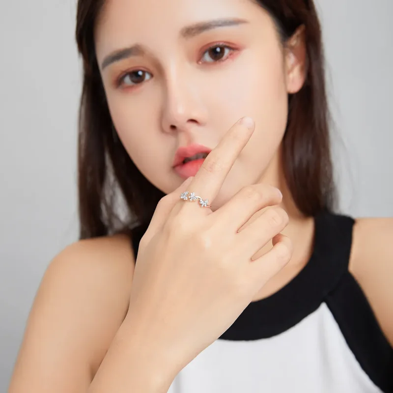 (slika za) Odprt prstan z srebrnim metuljem v stilu Pandora - SCR704 - Ogled 5