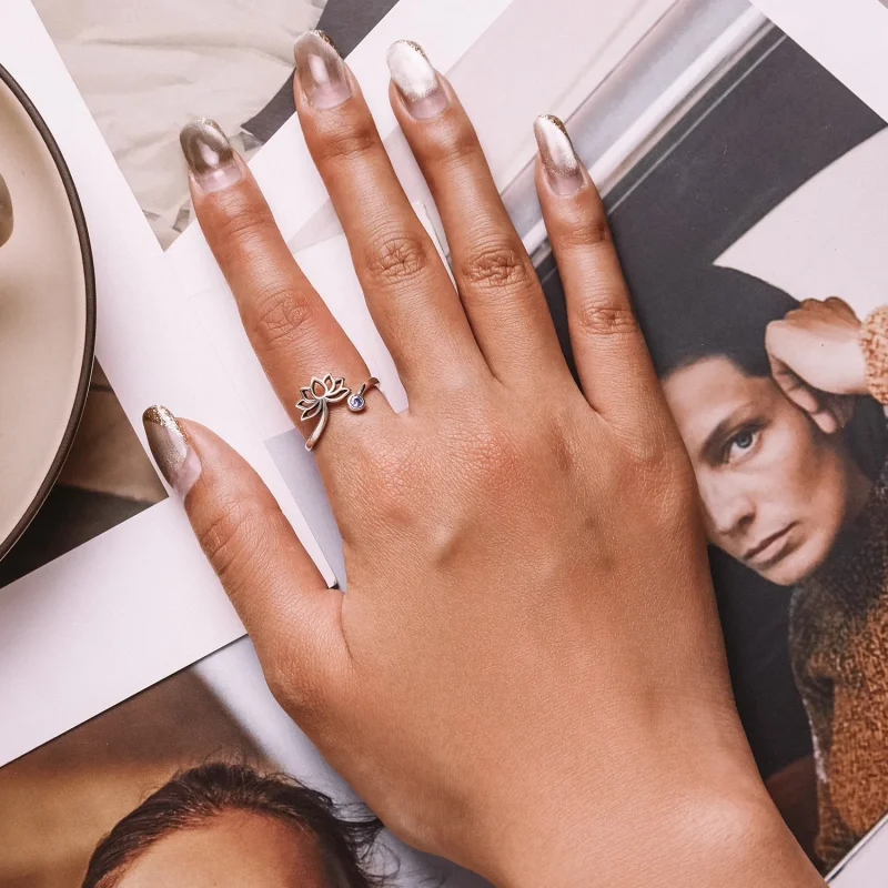 (slika za) Pandora Style Simple Lotus Odprt prstan - SCR821 - Ogled 6