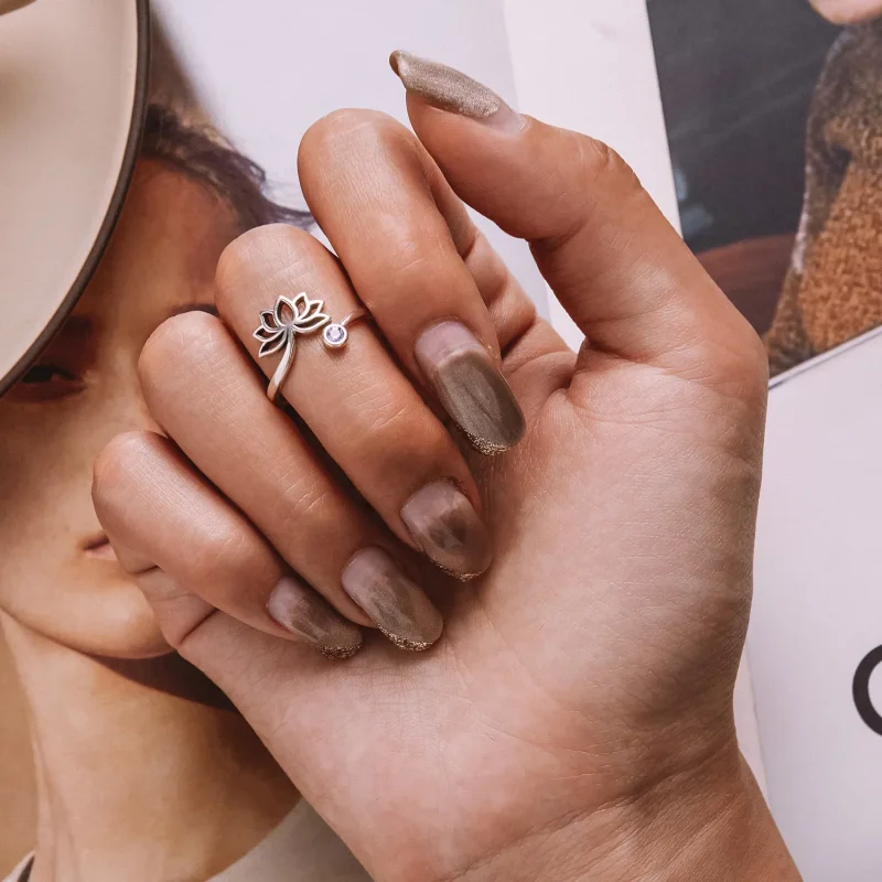 (slika za) Pandora Style Simple Lotus Odprt prstan - SCR821 - Ogled 7