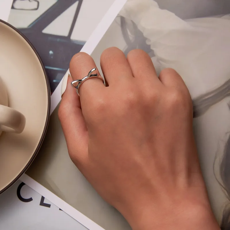 (slika za) Preprost mačji odprt prstan v slogu Pandora - SCR832 - Ogled 6