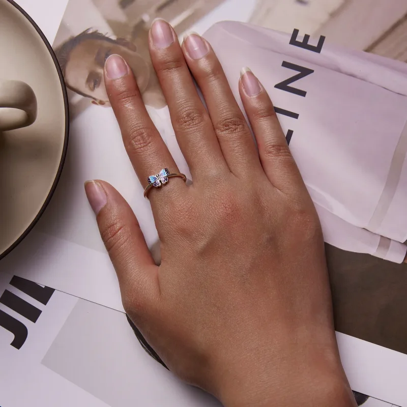 (slika za) Retro odprt prstan z metulji v stilu Pandora - SCR802 - Ogled 6