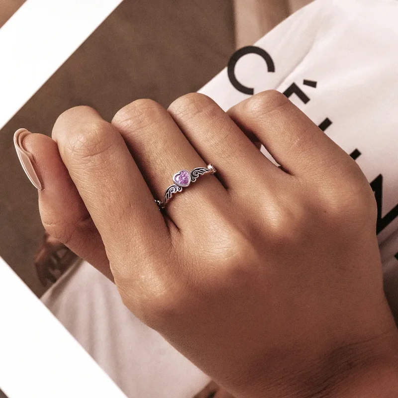 (slika za) Retro vzorec v slogu Pandora - prstan z odprtim srcem - SCR766 - Ogled 7