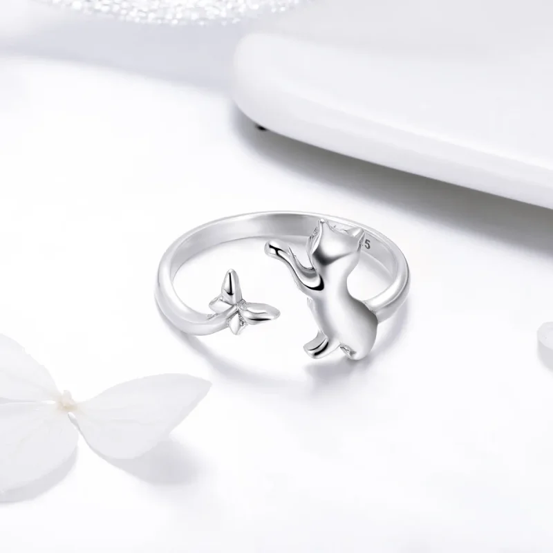 (slika za) Srebrni mačji tovariški prstan v slogu Pandora - SCR443 - Ogled 4