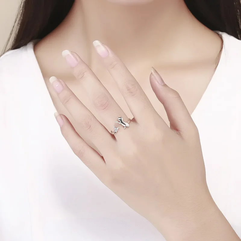 (slika za) Srebrni mačji tovariški prstan v slogu Pandora - SCR443 - Ogled 5