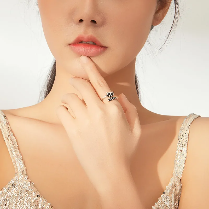 (slika za) Srebrni mali rakun v slogu Pandora odprt prstan - SCR652 - Ogled 5