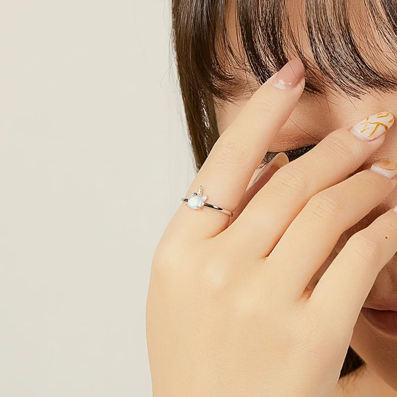 (slika za) Srebrni modni odprti prstan s samorogom v stilu Pandora - SCR642 - Ogled 6