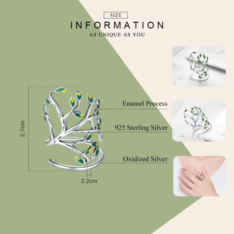 (slika za) Srebrni prstan z drevesom življenja v stilu Pandora - SCR454 - Ogled 3