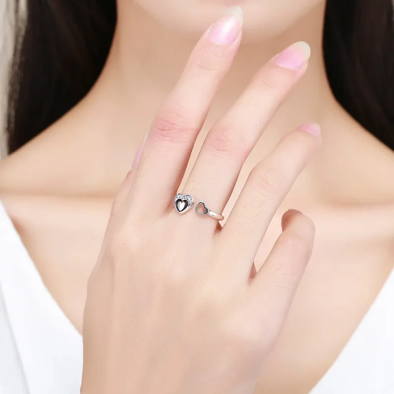 (slika za) Srebrni prstan z dvema srcema v slogu Pandora - SCR168 - Ogled 7