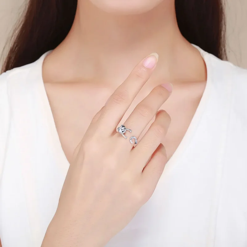 (slika za) Srebrni prstan z navihano mačko v stilu Pandora - SCR409 - Ogled 5