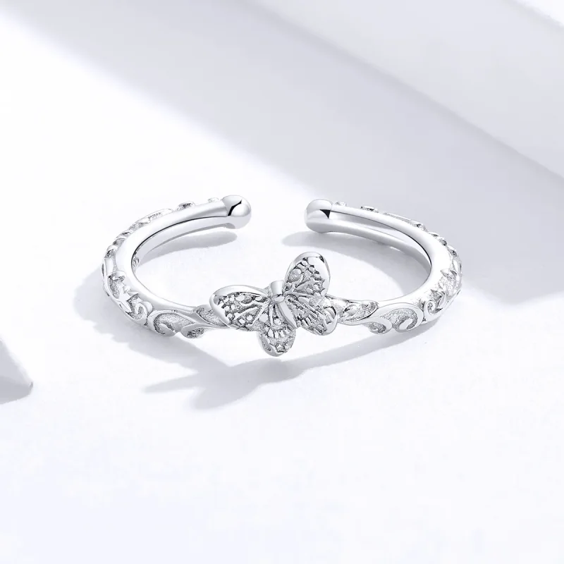 (slika za) Srebrni vintage odprt prstan z metulji v stilu Pandora - SCR634 - Ogled 3