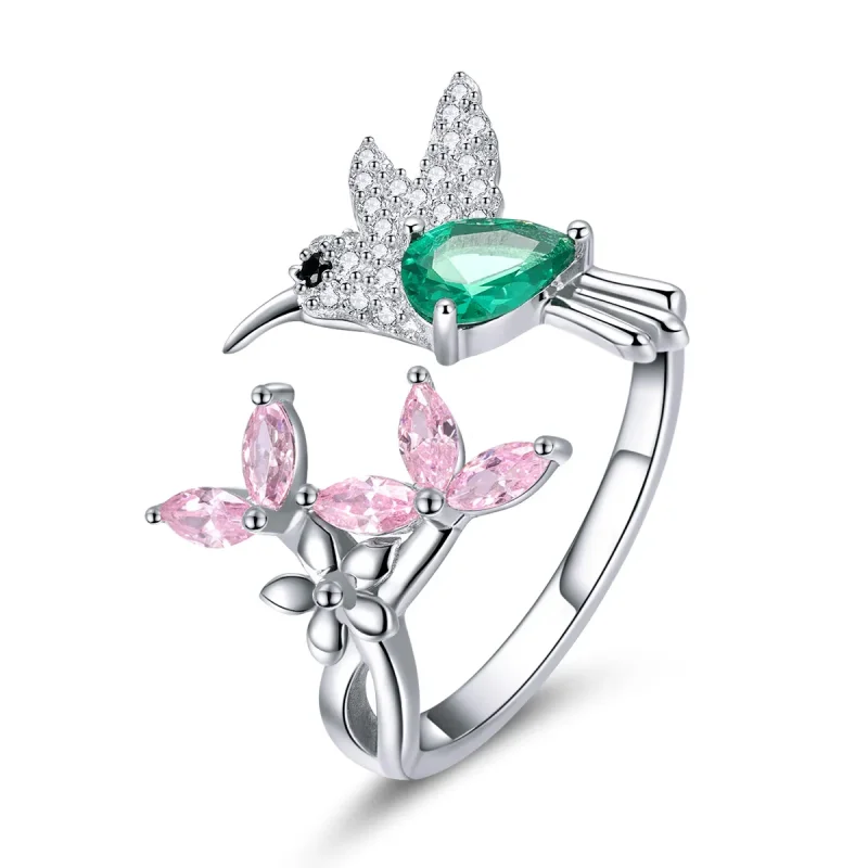 (slika za) Srebrno darilo Pandora v obliki odprtega prstana Hummingbird - BSR016 - Ogled 3