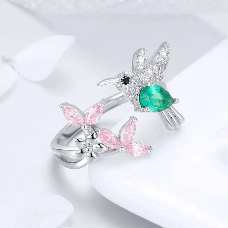 (slika za) Srebrno darilo Pandora v obliki odprtega prstana Hummingbird - BSR016 - Ogled 4