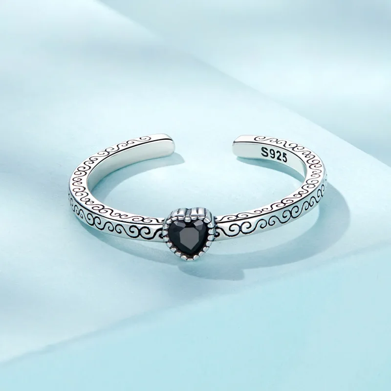 (slika za) Vintage odprt prstan s črnim cirkonom v stilu Pandora - SCR878 - Ogled 3