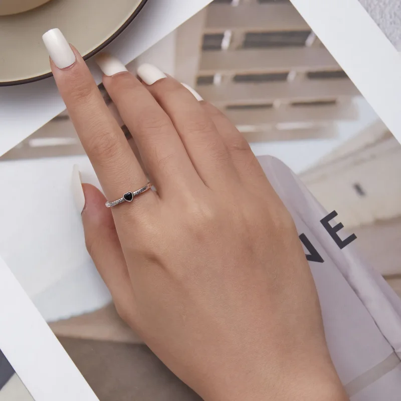 (slika za) Vintage odprt prstan s črnim cirkonom v stilu Pandora - SCR878 - Ogled 5