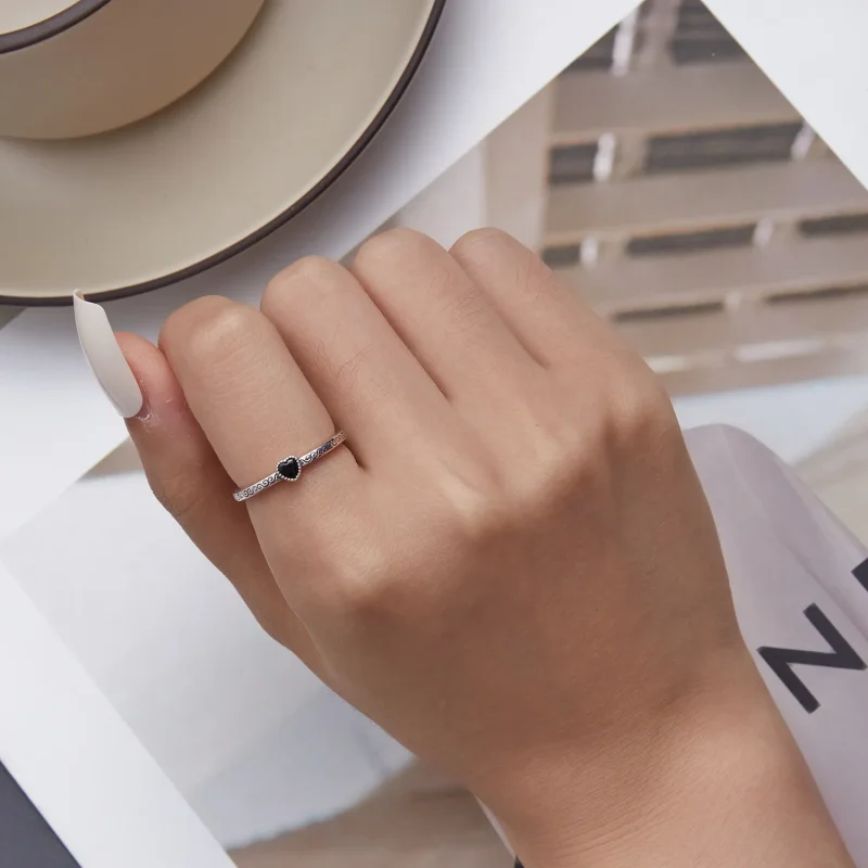 (slika za) Vintage odprt prstan s črnim cirkonom v stilu Pandora - SCR878 - Ogled 6