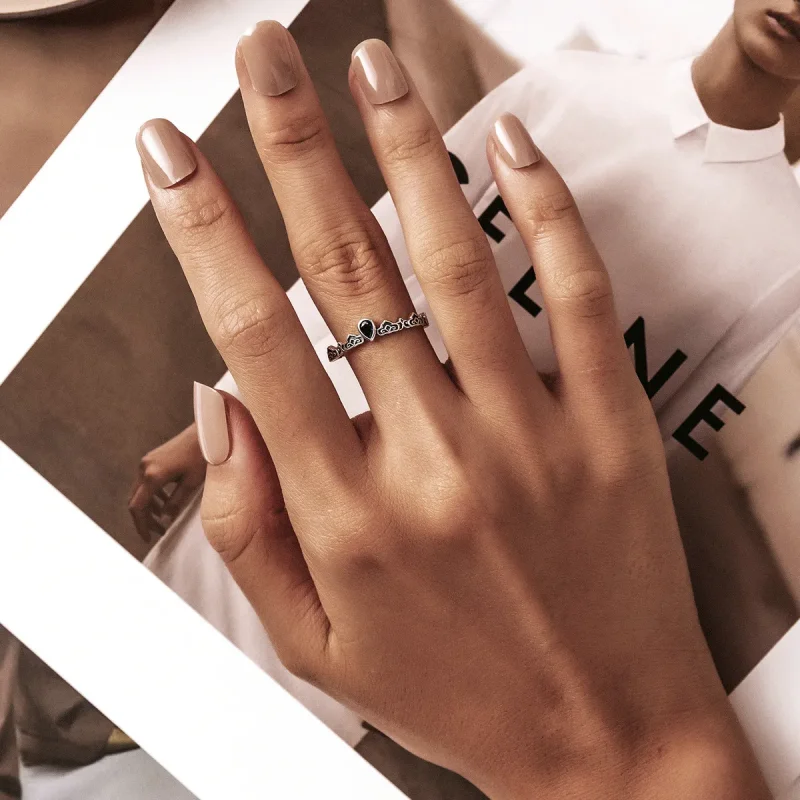 (slika za) Vintage vzorec v stilu Pandora – odprt prstan z modrim kamnom v obliki kapljice - Ogled 5