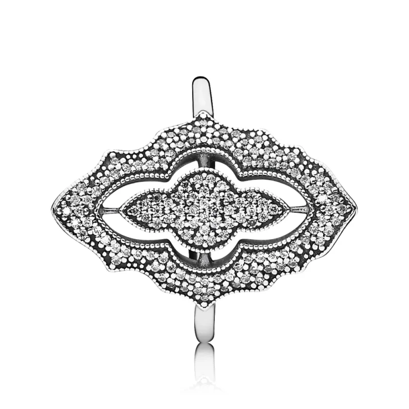 (slika za) PANDORA bleščeč čipkast prstan prozoren CZ - 190917CZ - Ogled 2