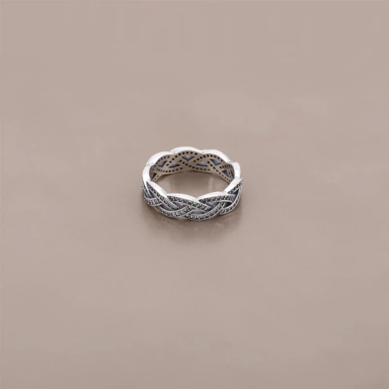 (slika za) PANDORA bleščeč srebrn pleten prstan - 190913CZ - Ogled 2