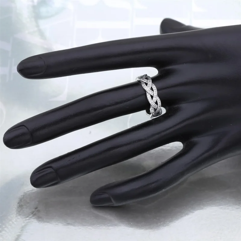 (slika za) PANDORA bleščeč srebrn pleten prstan - 190913CZ - Ogled 4