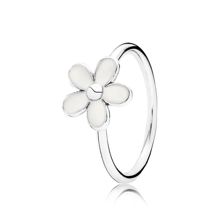PANDORA Darling Daisy z belim emajliranim prstanom UPOKOJENA - 190899EN12