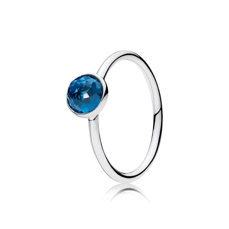 PANDORA decembrska kapljica z London Blue Crystal Ring - 191012NLB