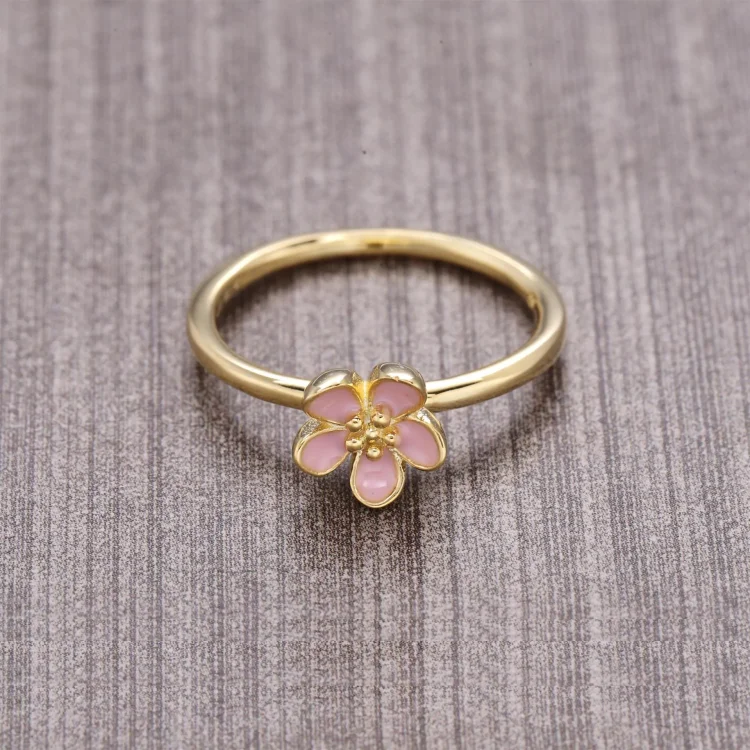 PANDORA Prstan češnjev cvet, ki ga je mogoče zložiti, prstan iz roza in 14K zlata - 150174EN40
